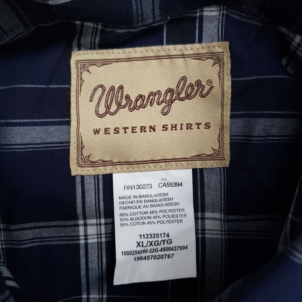 Wrangler Western Pearl Snap Shirt Mens XL Blue Plaid Long Sleeve Cowboy Outdoor - Picture 7 of 13